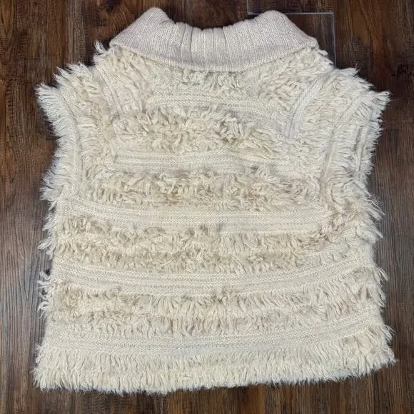 Anthropologie Cream Shaggy Sweater Vest size 1X/2X snap button closure 25% wool - Picture 6 of 16